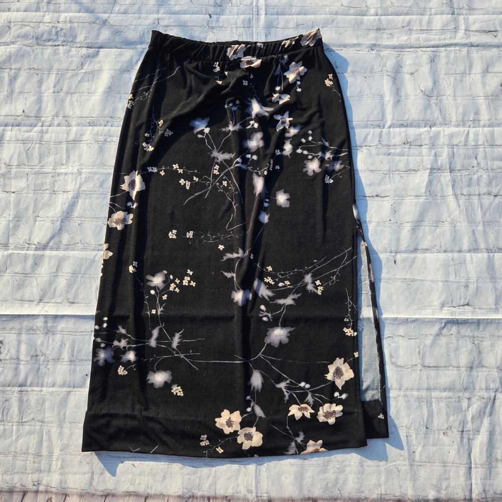 American Vtg 90's grunge moody Floral midi skirt side slit M goth dark cottage